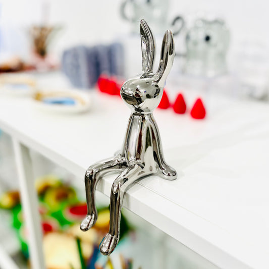 Chrome Effect Ceramic Bunny Rabbit Figure