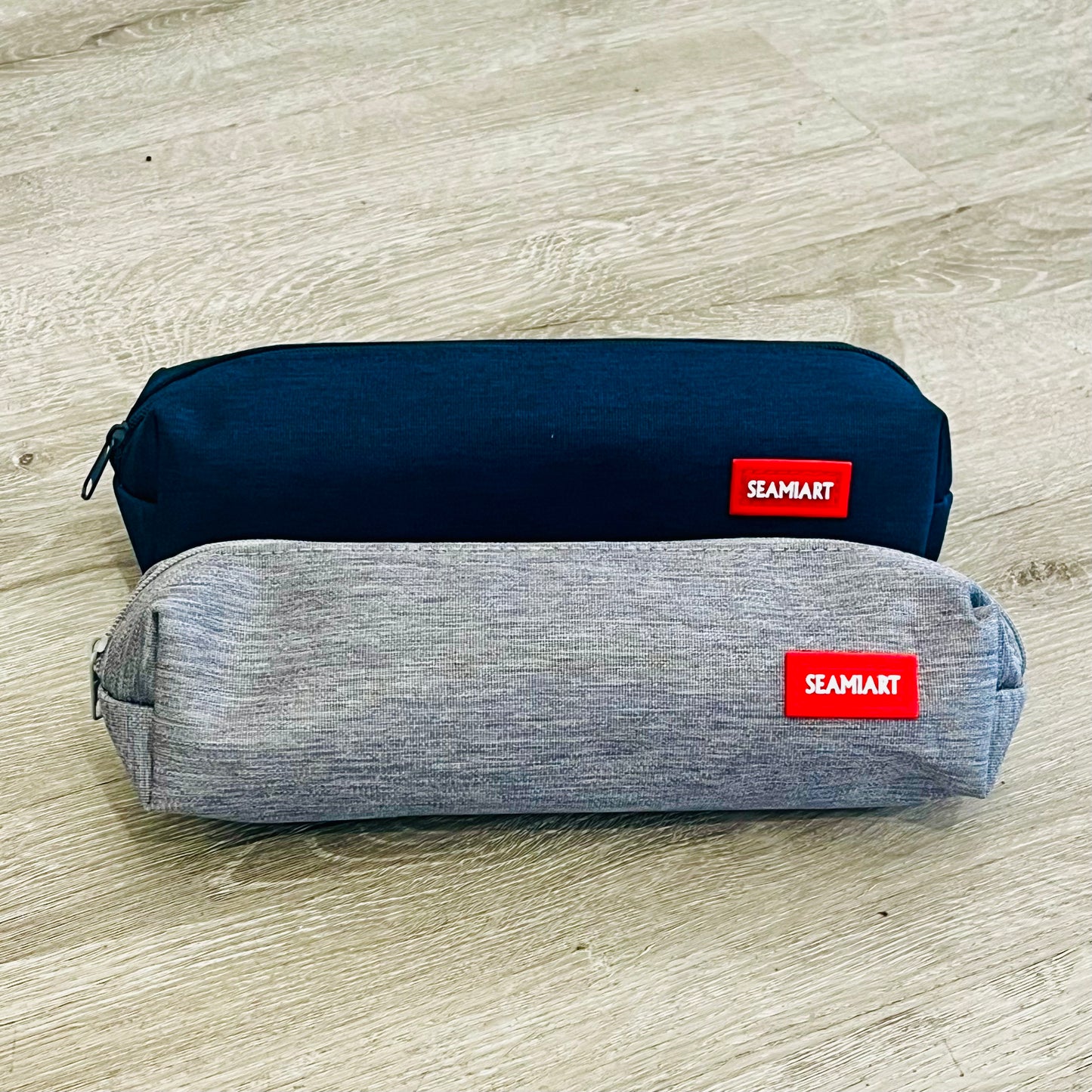 Seamiart Nylon Pencil Pen Case, Navy and Gray