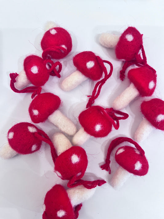 Wool felted mushroom ornaments