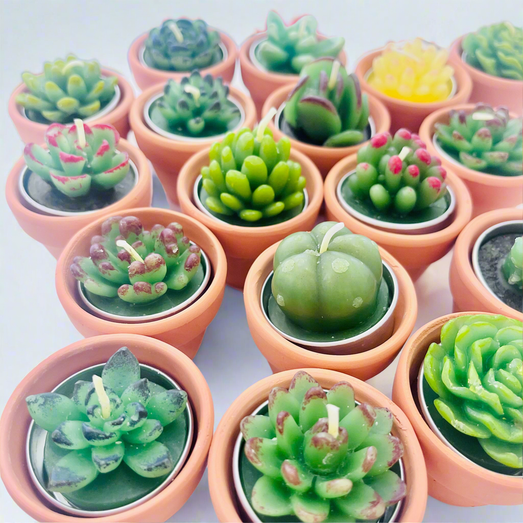 Mini succulent cactus candles in a mini terra-cotta pot