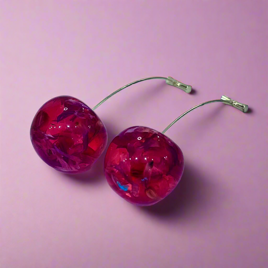 Cherry earrings, Large, Varied Colors