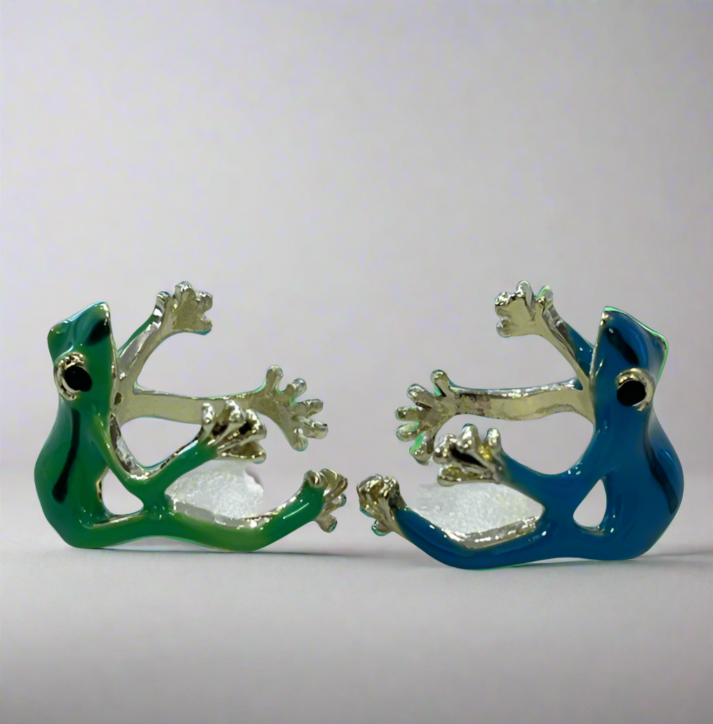 Adjustable Metal Tree Frog Ring, Blue or Green