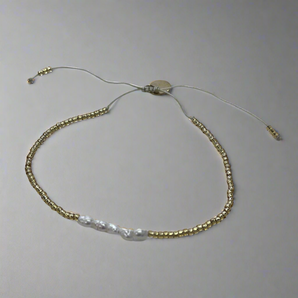 Freshwater Pearl and Japanese Miyuki Bead Adjustable Bracelet