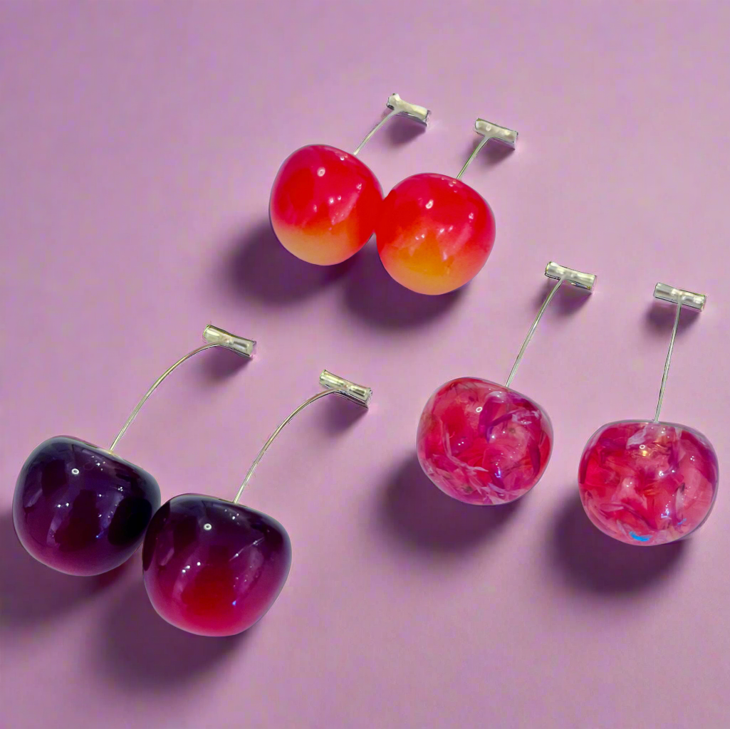 Cherry earrings, Large, Varied Colors