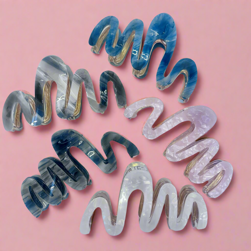 Large Metal and Acetate Squiggle Hair Claw Clips