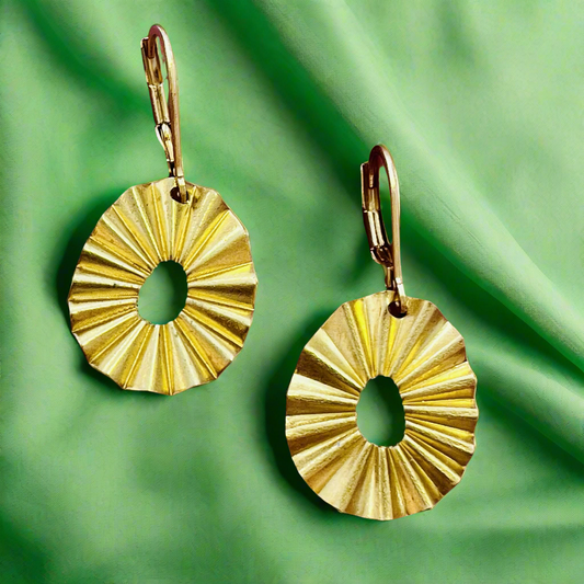 Round Brass Crinkle Earrings