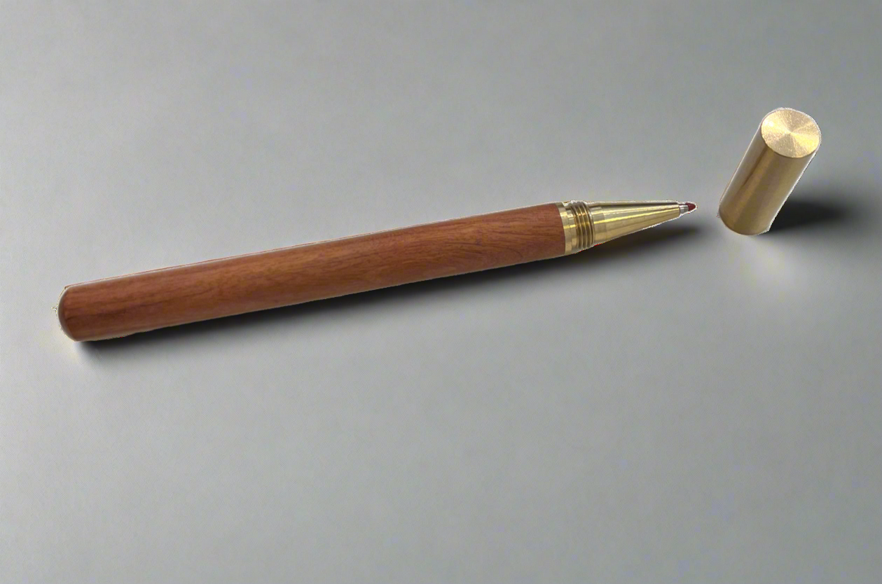 Wood and Brass Gel Signature Pen with Cylindrical Cap