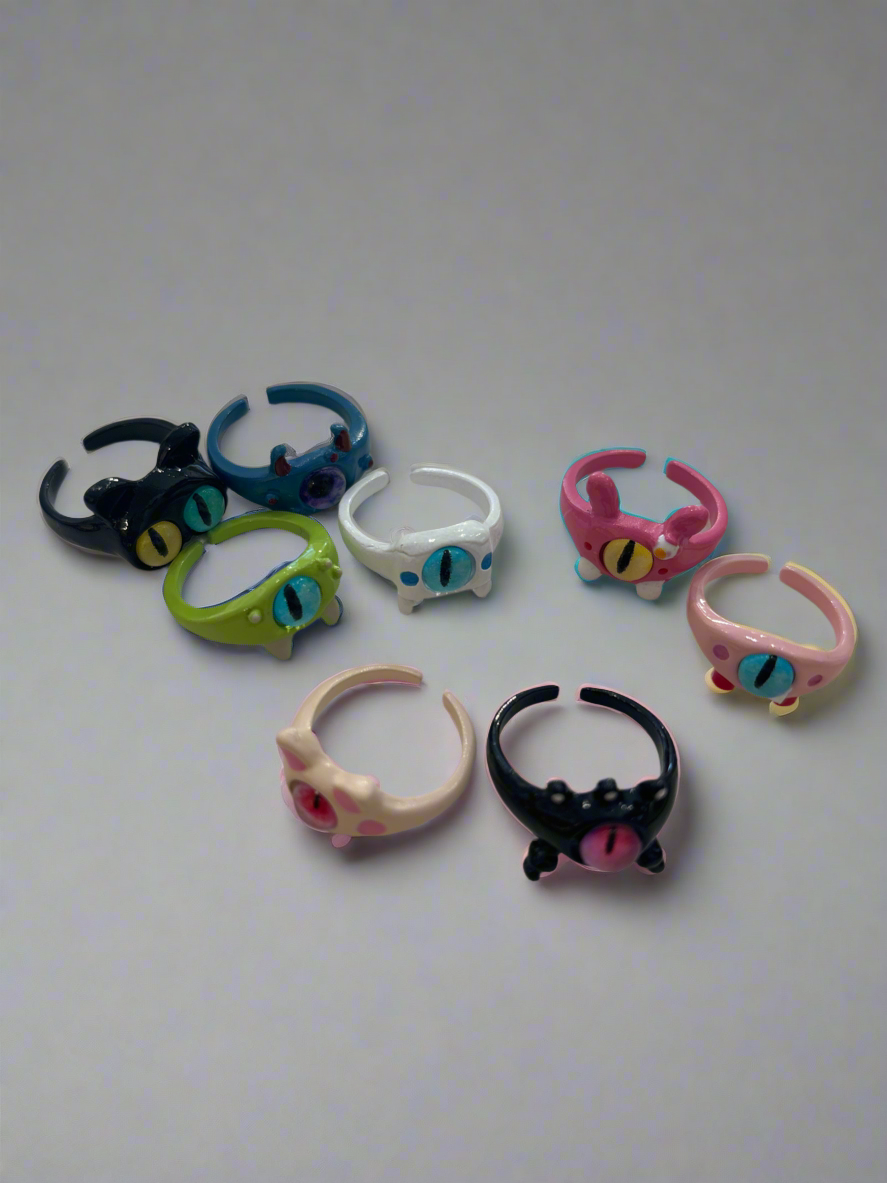 One eyed monster rings, enamel metal