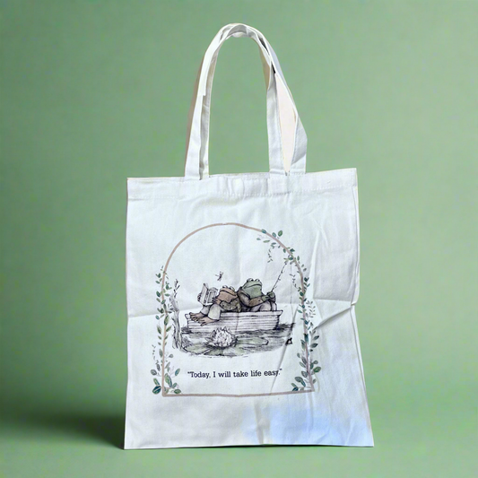 Frog & Toad Tote Bag “today I will take life easy”